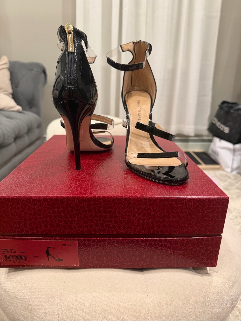 Tamara Mellon Black Patent Leather Strappy Stilettos
